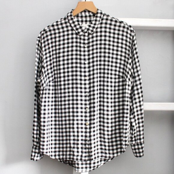 A New Day Target Women's Black & White Plaid Button Down Shirt Size Large - Picture 1 of 4